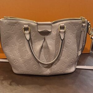 Louis Vuitton Taupe Embossed Monogram Satchel with Gold Hardware
